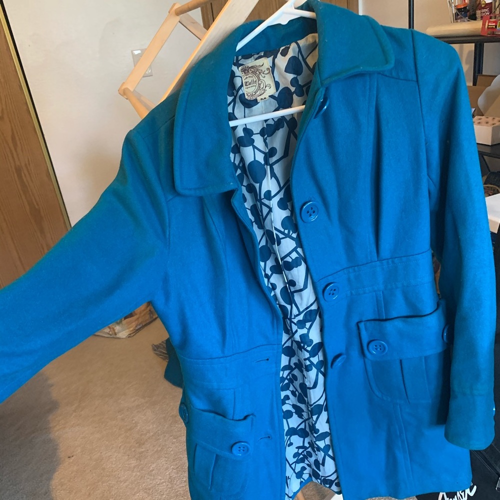 Knee-length Teal Winter Pea Coat